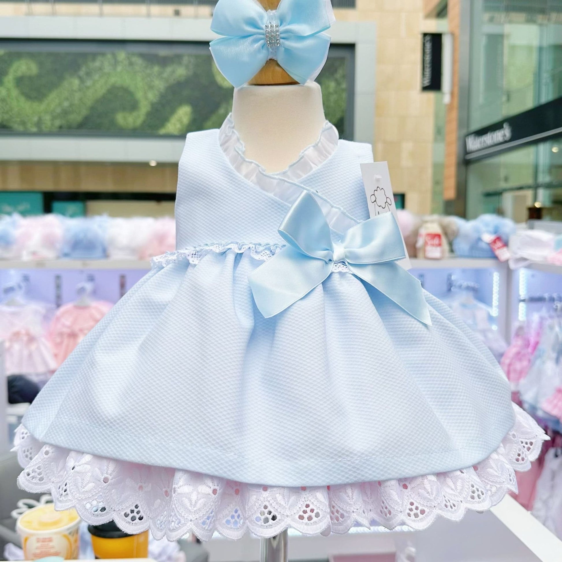 Baby Girls Blue Waffle Dress & Bloomers Set