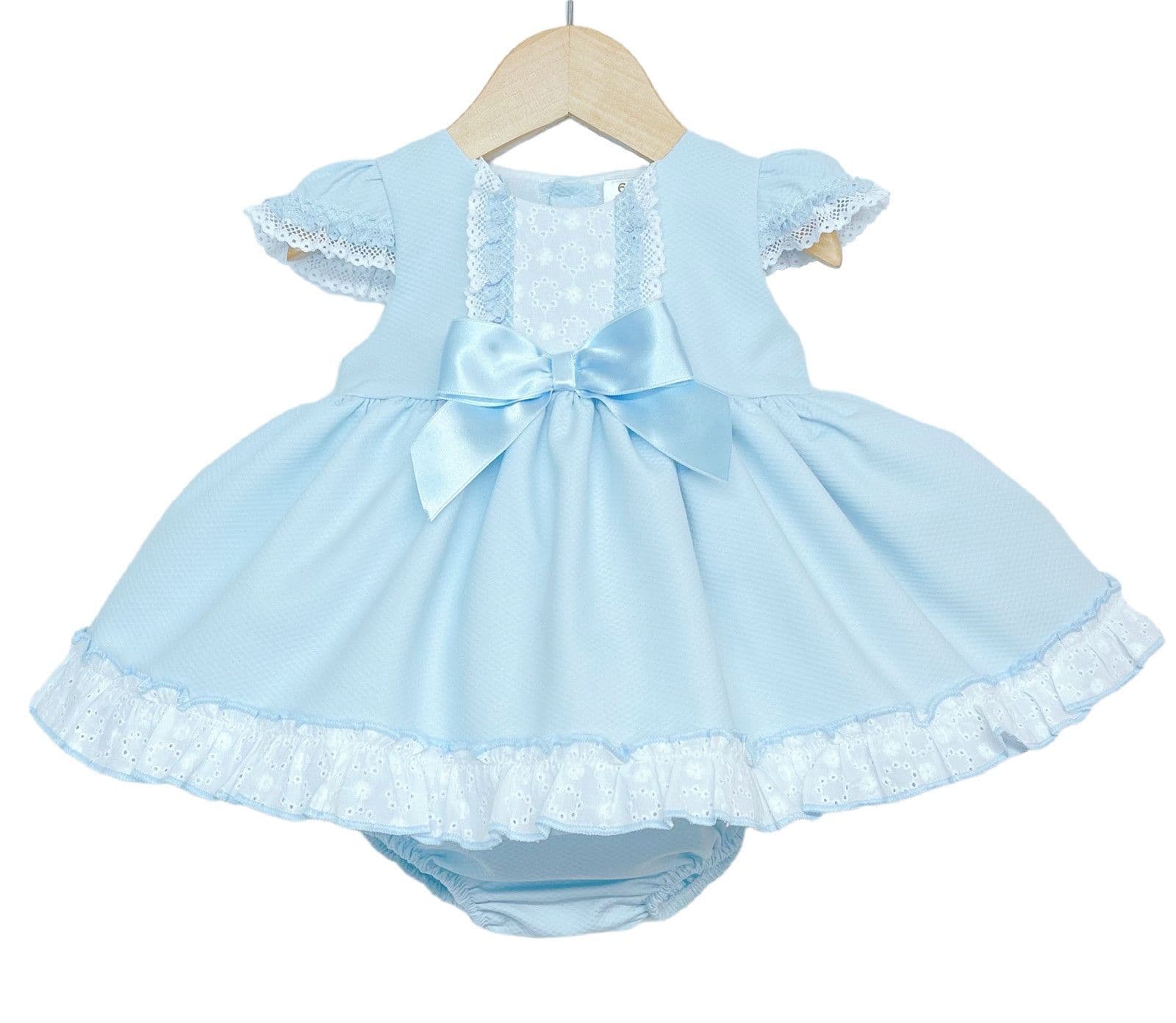 *SALE* Baby Girl Blue Waffle Puff Ball Dress with Pants Satin Bow "MYD2213B"