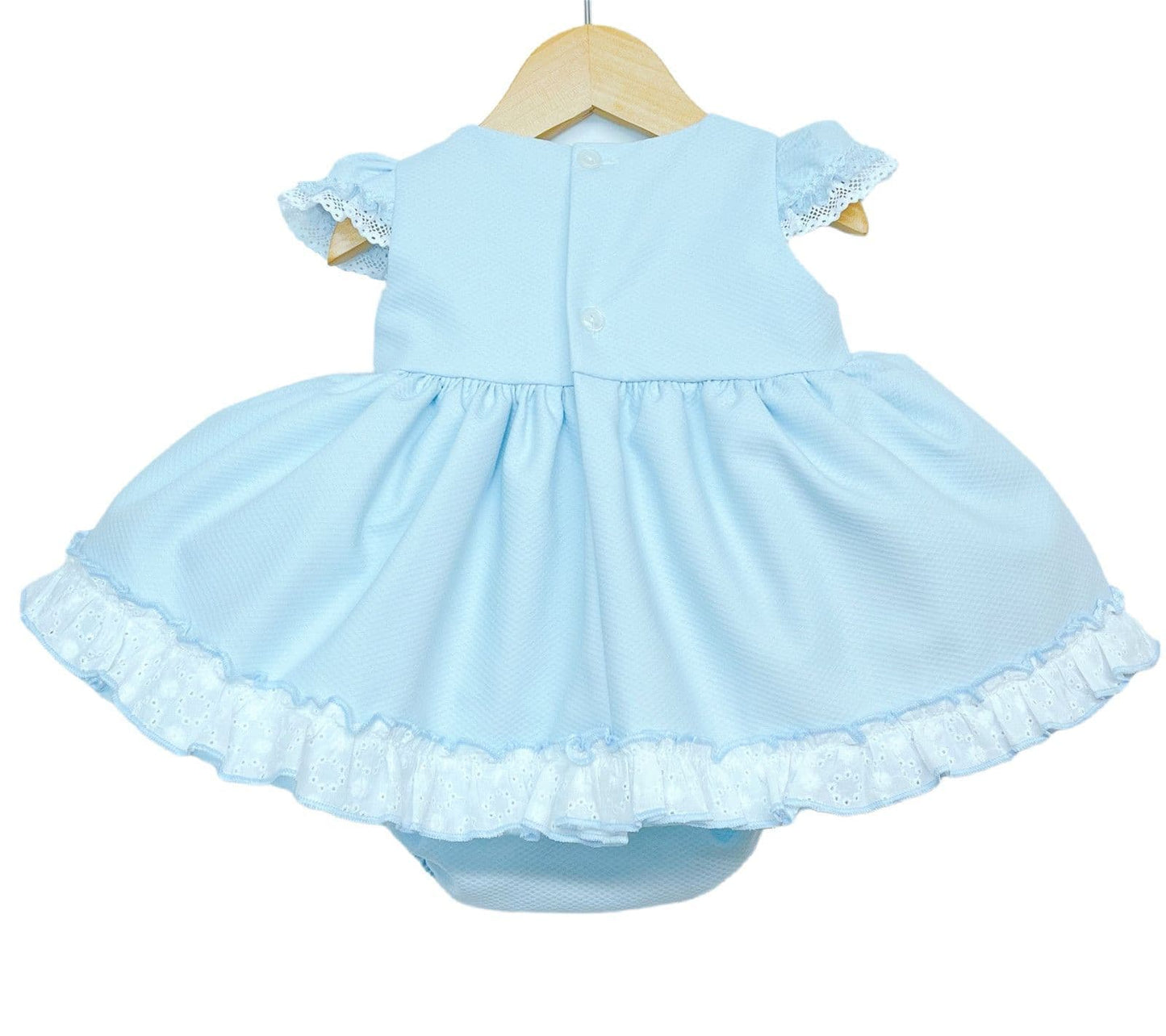 *SALE* Baby Girl Blue Waffle Puff Ball Dress with Pants Satin Bow "MYD2213B"