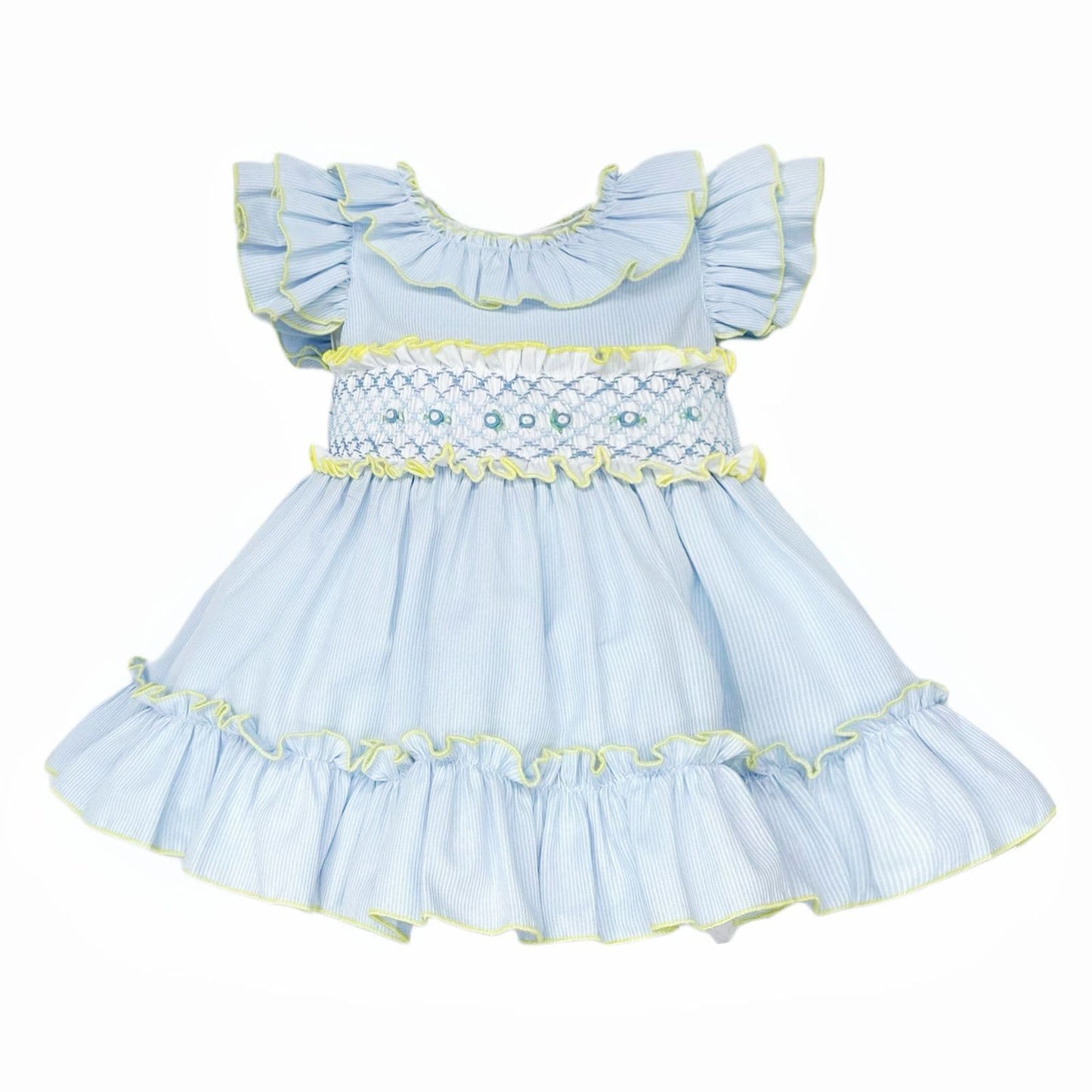 *SALE* Baby Girl Blue/Yellow Hand Smocked Puff Ball Dress "2512 Yellow"