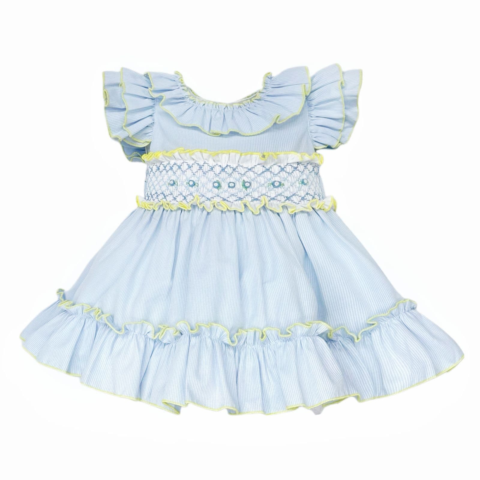 *SALE* Baby Girl Blue/Yellow Hand Smocked Puff Ball Dress "2512 Yellow"