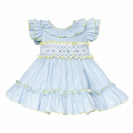 *SALE* Baby Girl Blue/Yellow Hand Smocked Puff Ball Dress "2512 Yellow"
