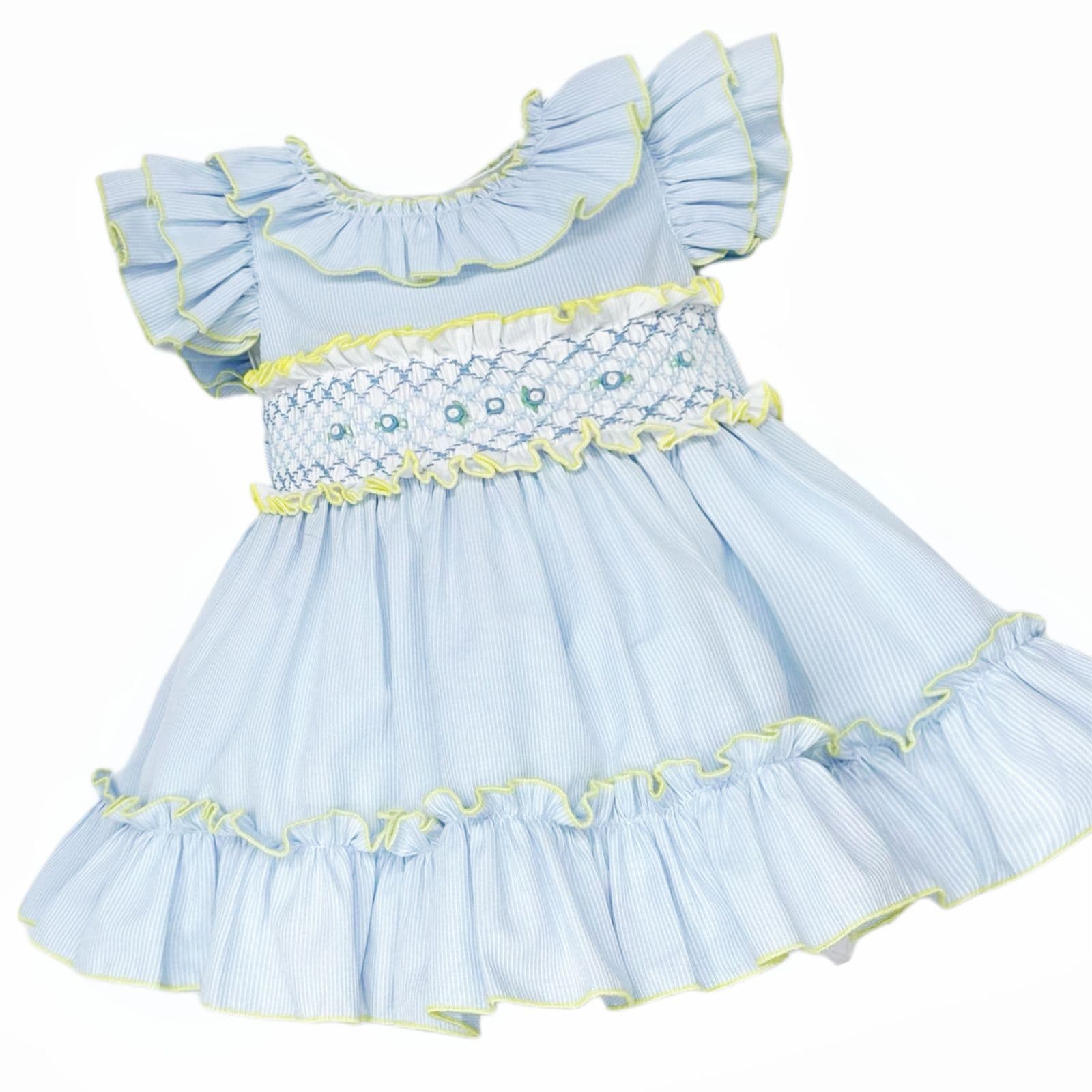 *SALE* Baby Girl Blue/Yellow Hand Smocked Puff Ball Dress "2512 Yellow"