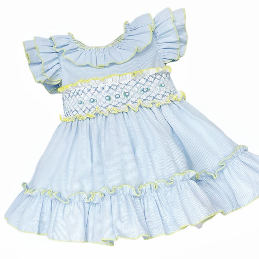 *SALE* Baby Girl Blue/Yellow Hand Smocked Puff Ball Dress "2512 Yellow"