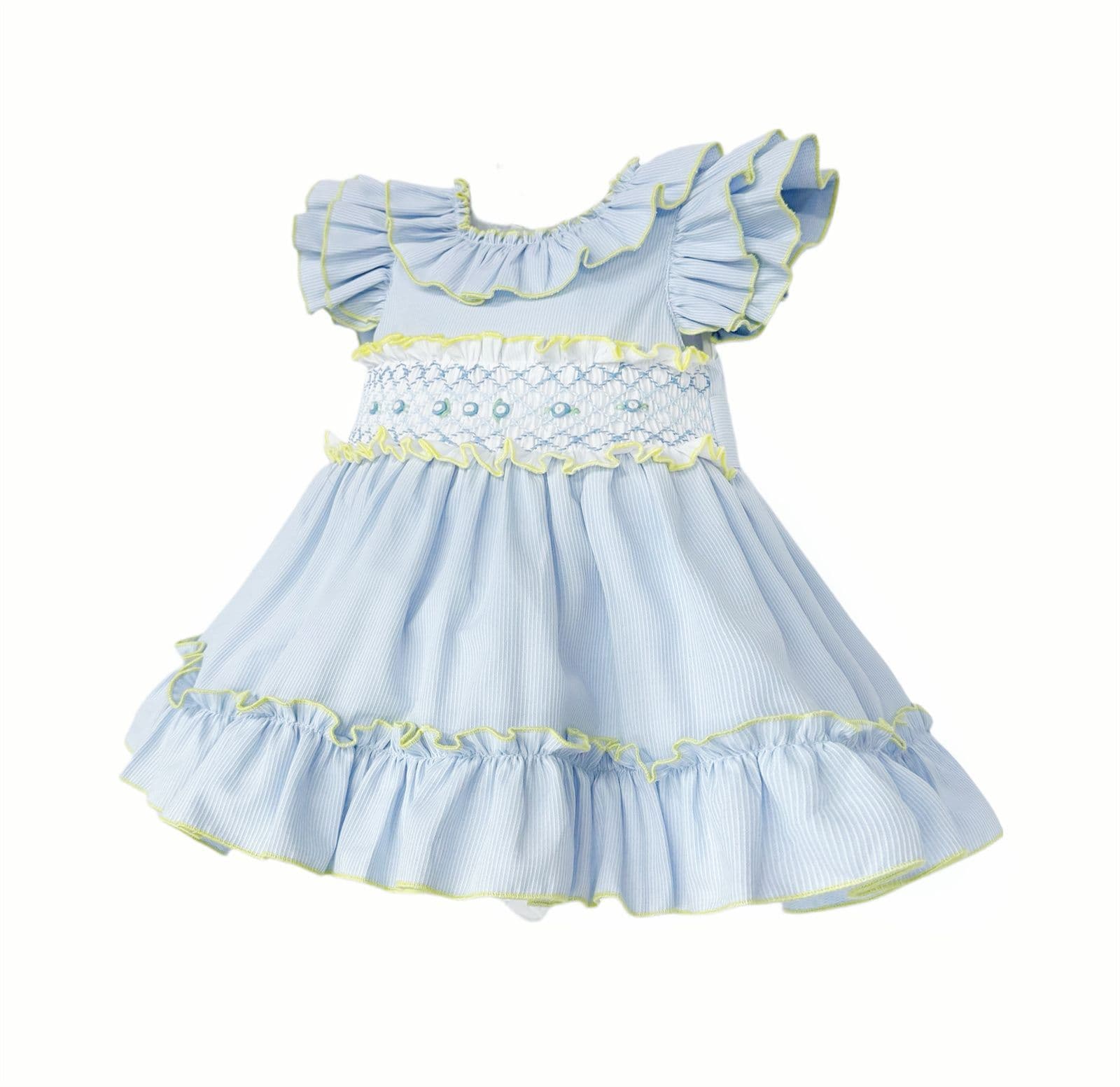 *SALE* Baby Girl Blue/Yellow Hand Smocked Puff Ball Dress "2512 Yellow"