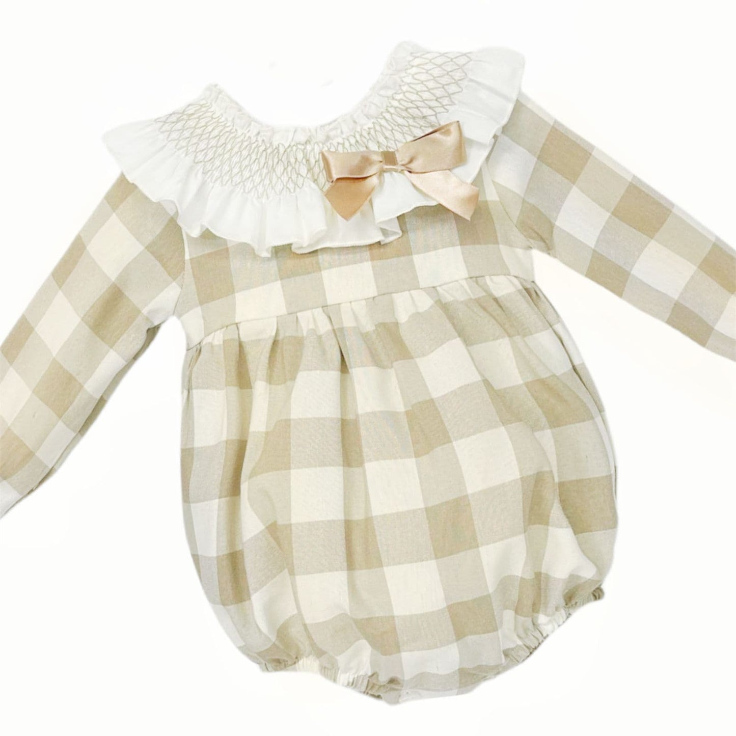 *SALE* Baby Girl Camel Checked Big Collar Romper "MYDB2468C"