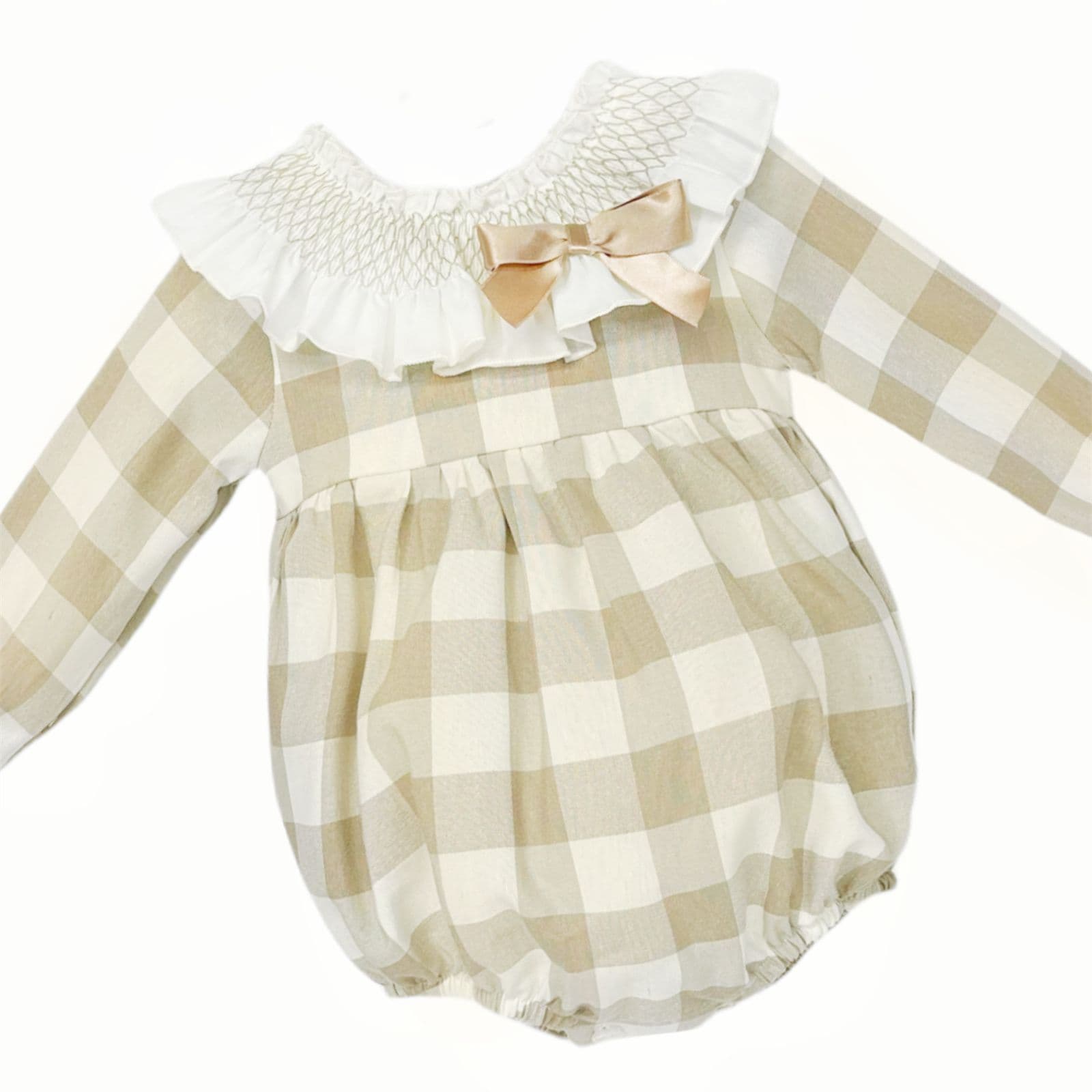*SALE* Baby Girl Camel Checked Big Collar Romper "MYDB2468C"