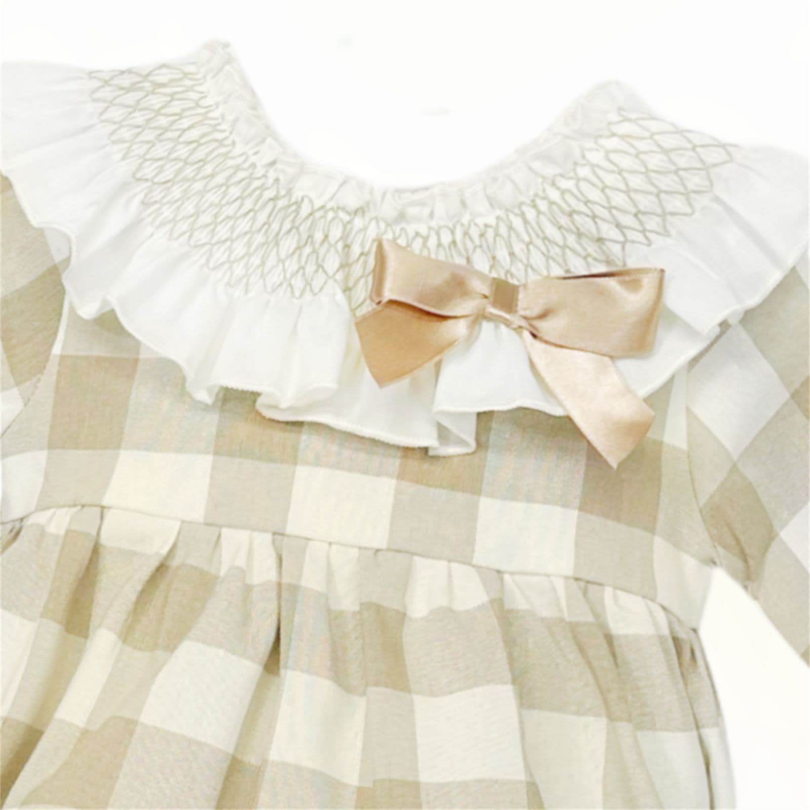 *SALE* Baby Girl Camel Checked Big Collar Romper "MYDB2468C"