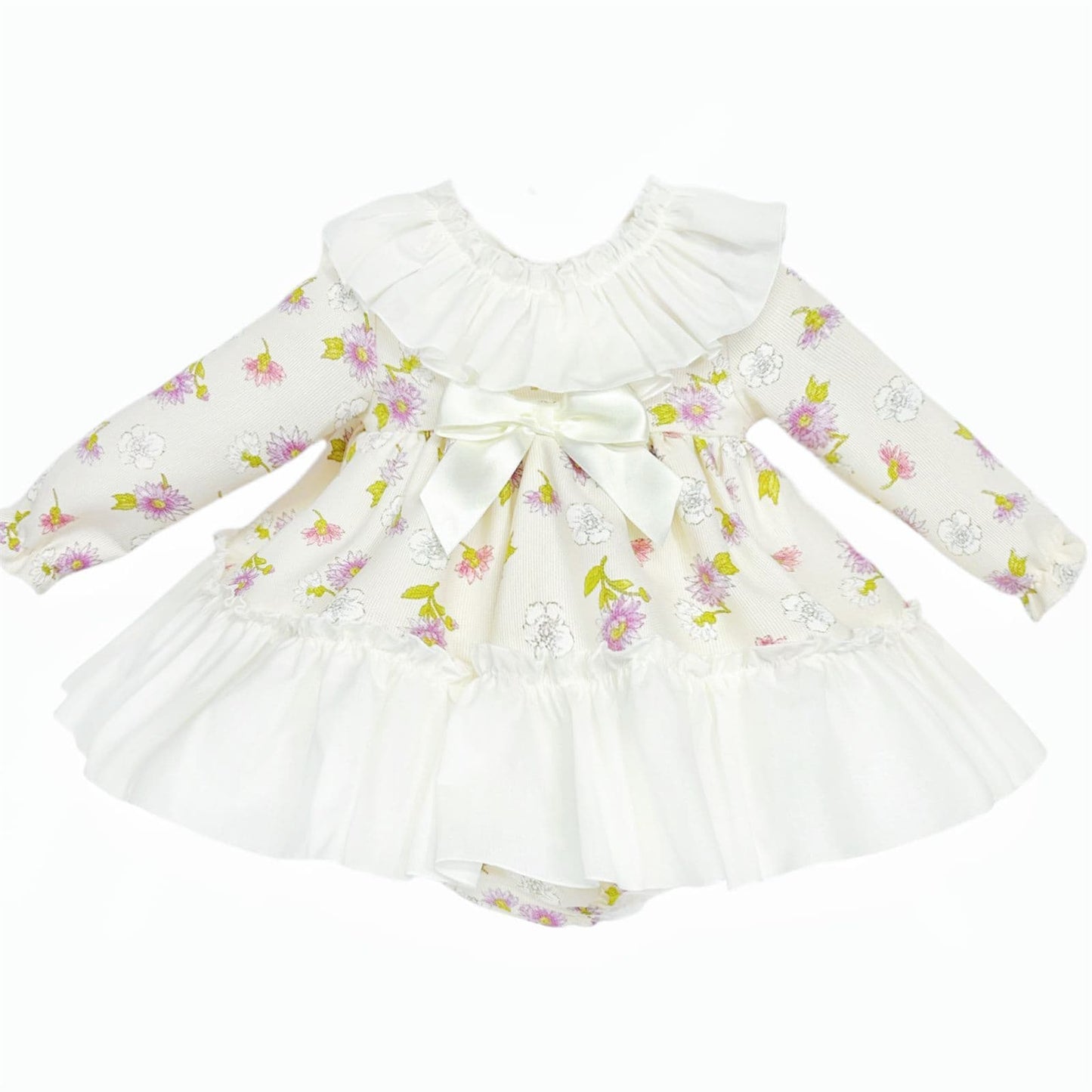 *SALE* Baby Girl Cream Floral Big Collar Dress with Pants "MYDB2478"