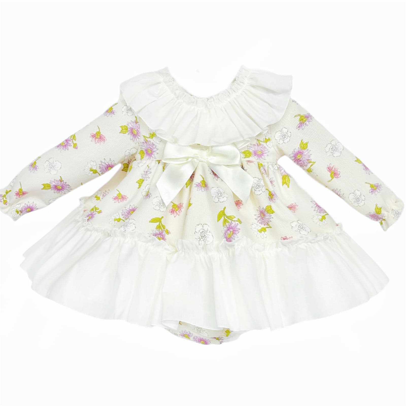 *SALE* Baby Girl Cream Floral Big Collar Dress with Pants "MYDB2478"