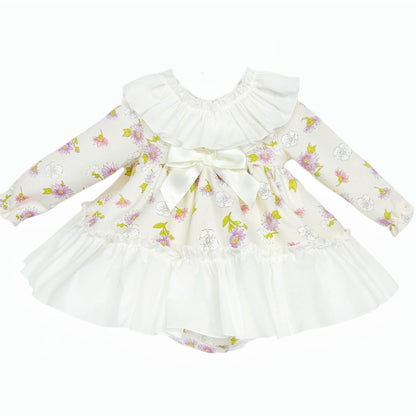 *SALE* Baby Girl Cream Floral Big Collar Dress with Pants "MYDB2478"