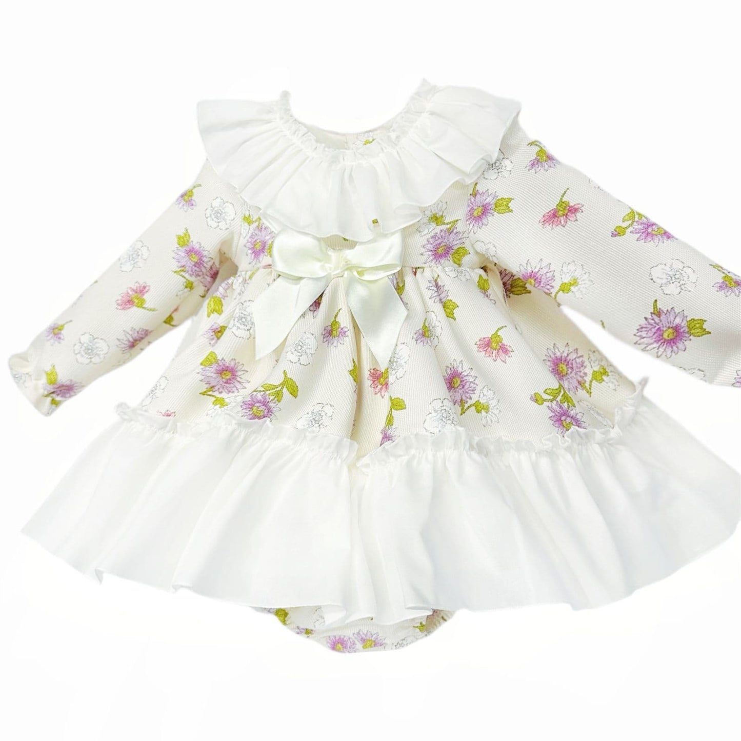 *SALE* Baby Girl Cream Floral Big Collar Dress with Pants "MYDB2478"