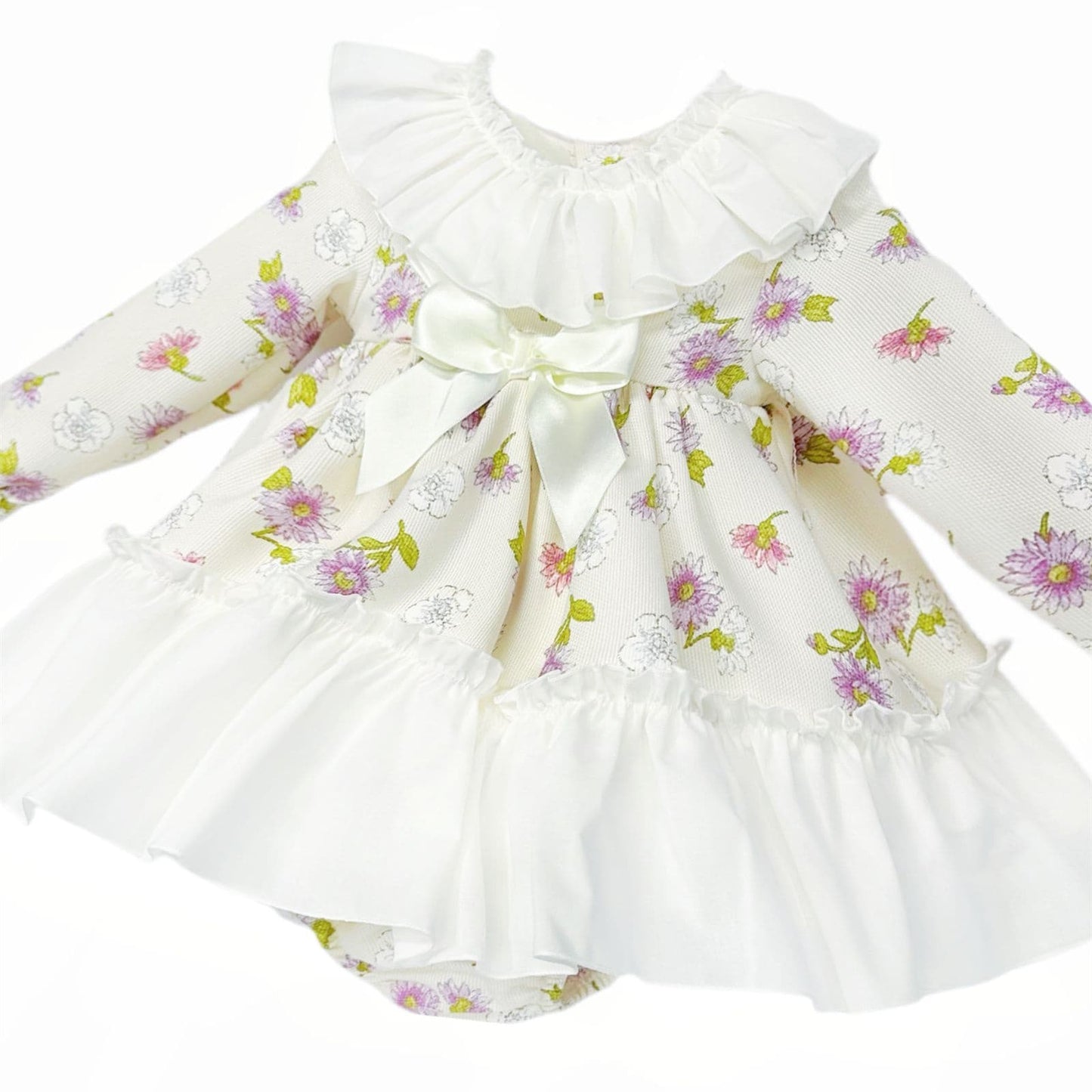 *SALE* Baby Girl Cream Floral Big Collar Dress with Pants "MYDB2478"