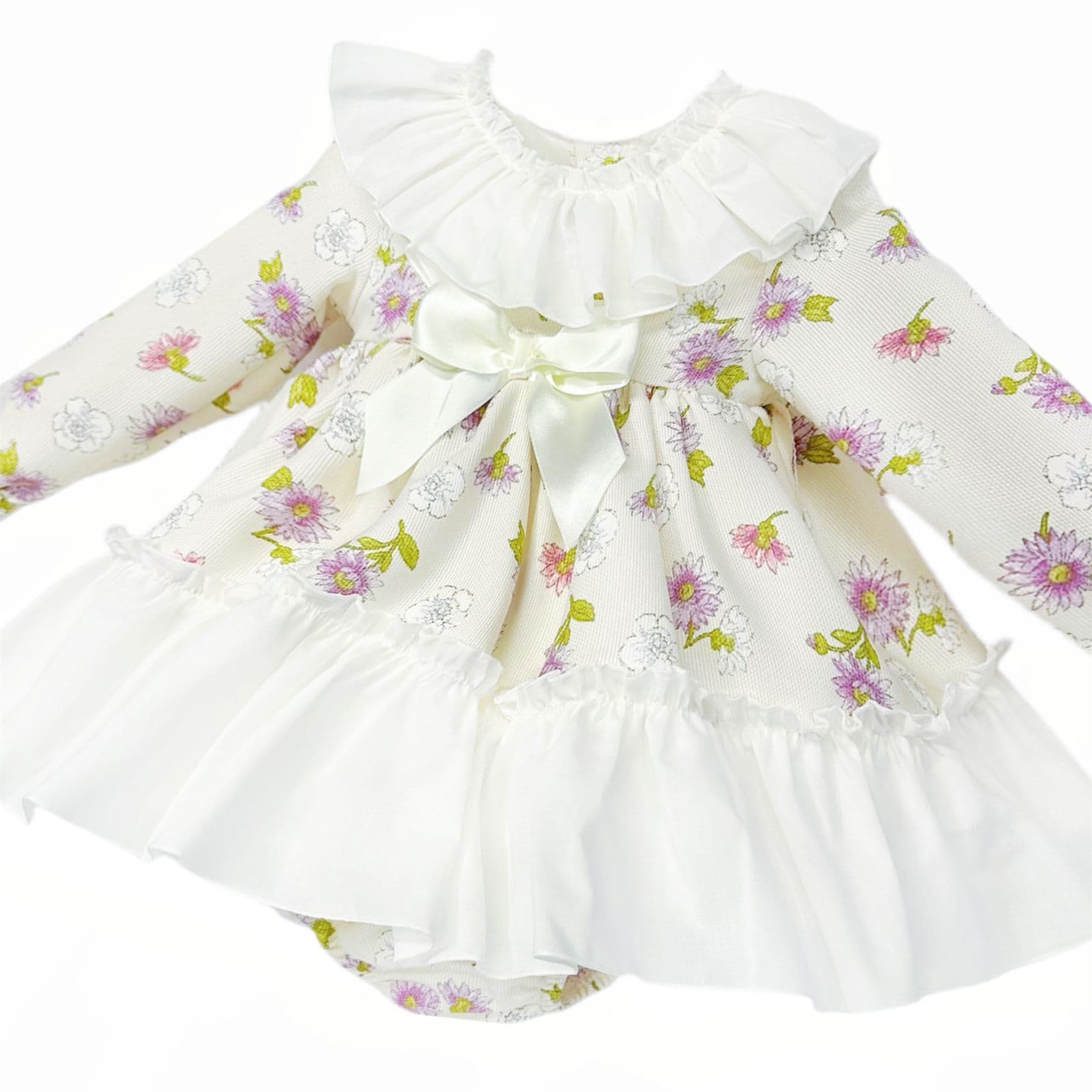 *SALE* Baby Girl Cream Floral Big Collar Dress with Pants "MYDB2478"