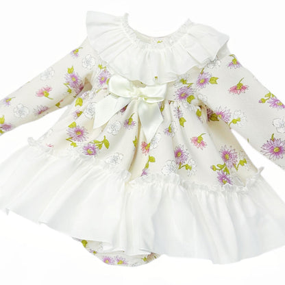 *SALE* Baby Girl Cream Floral Big Collar Dress with Pants "MYDB2478"