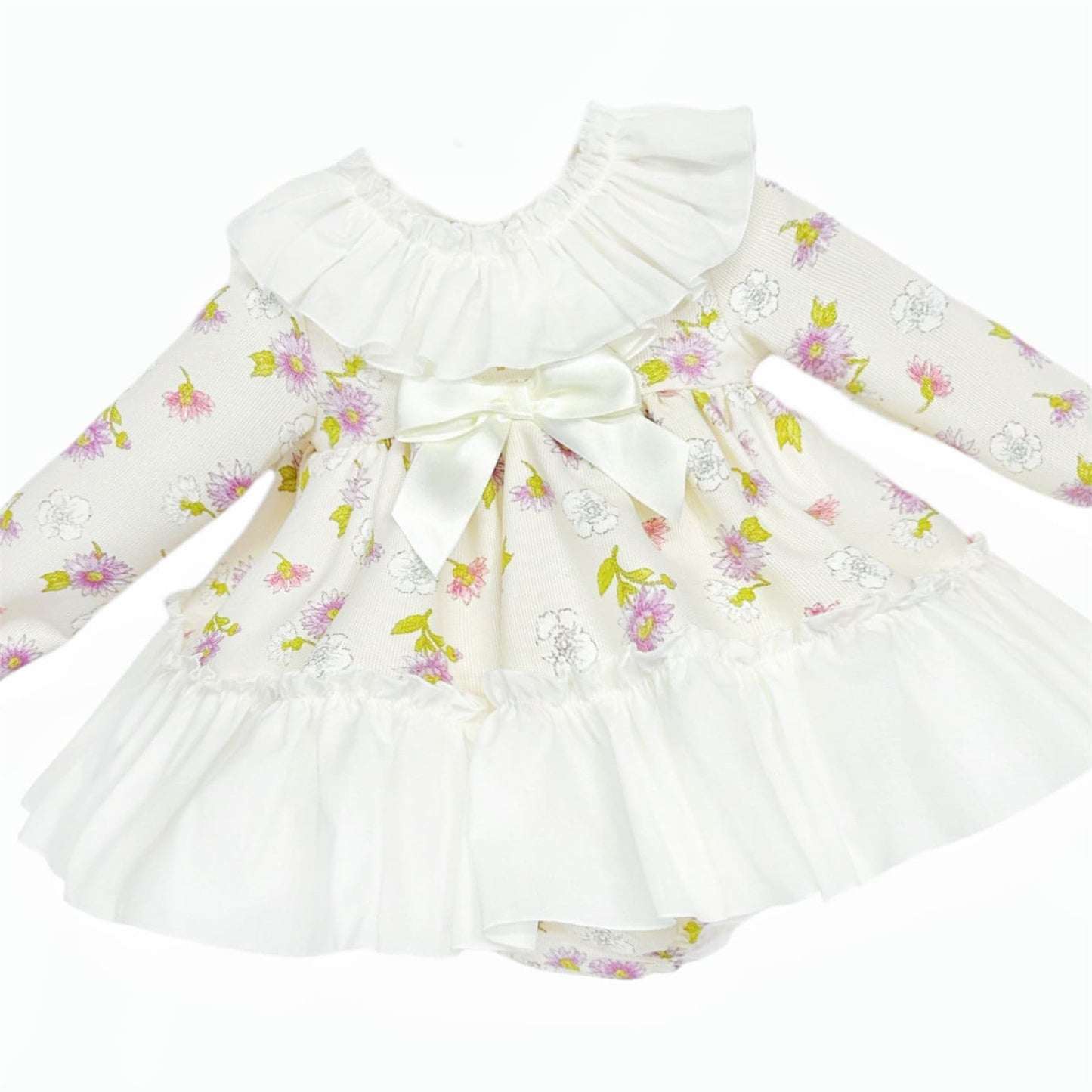 *SALE* Baby Girl Cream Floral Big Collar Dress with Pants "MYDB2478"