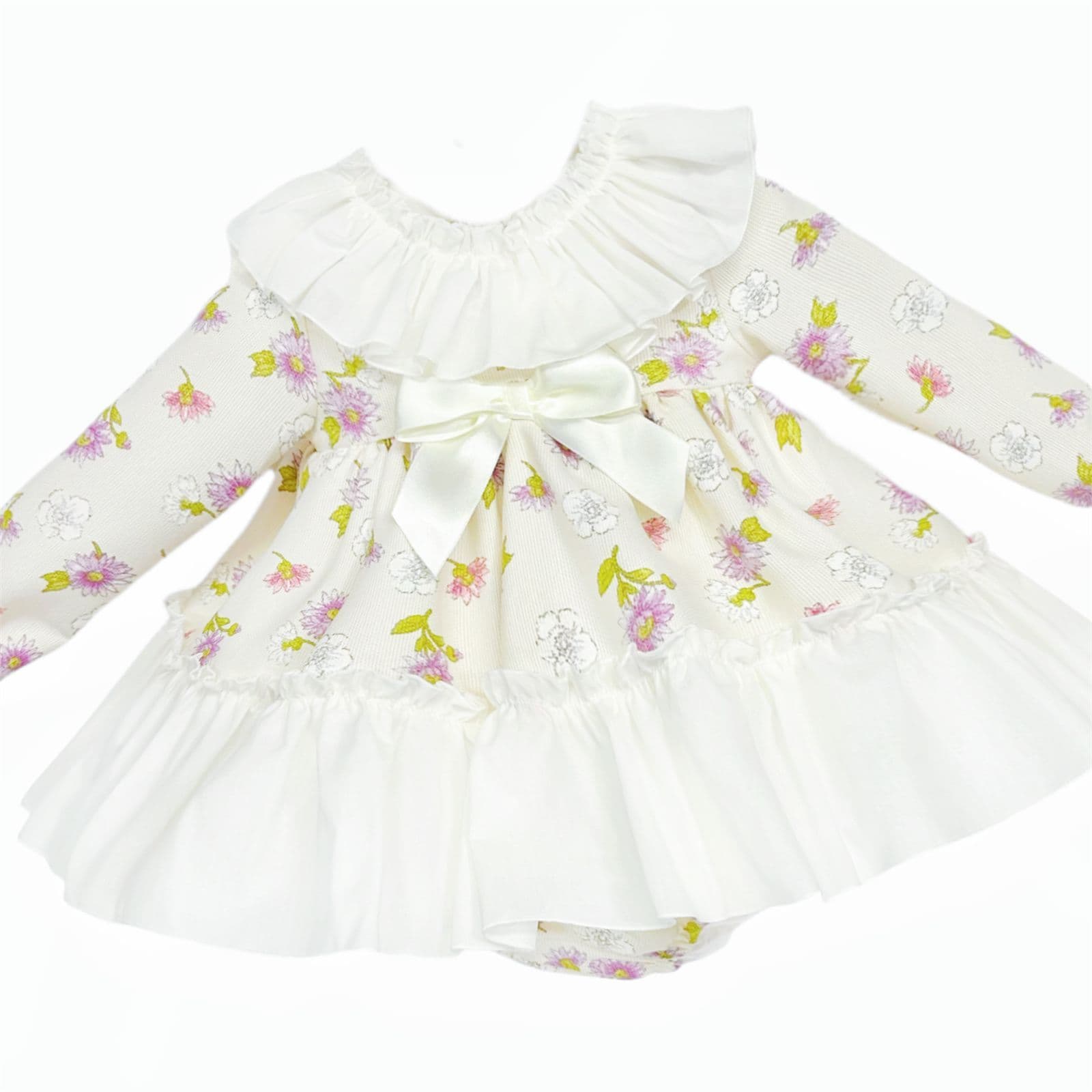 *SALE* Baby Girl Cream Floral Big Collar Dress with Pants "MYDB2478"
