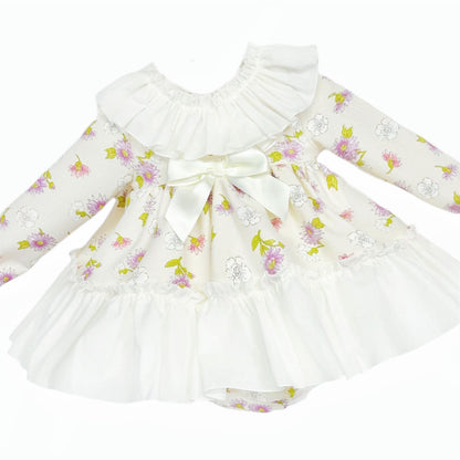 *SALE* Baby Girl Cream Floral Big Collar Dress with Pants "MYDB2478"