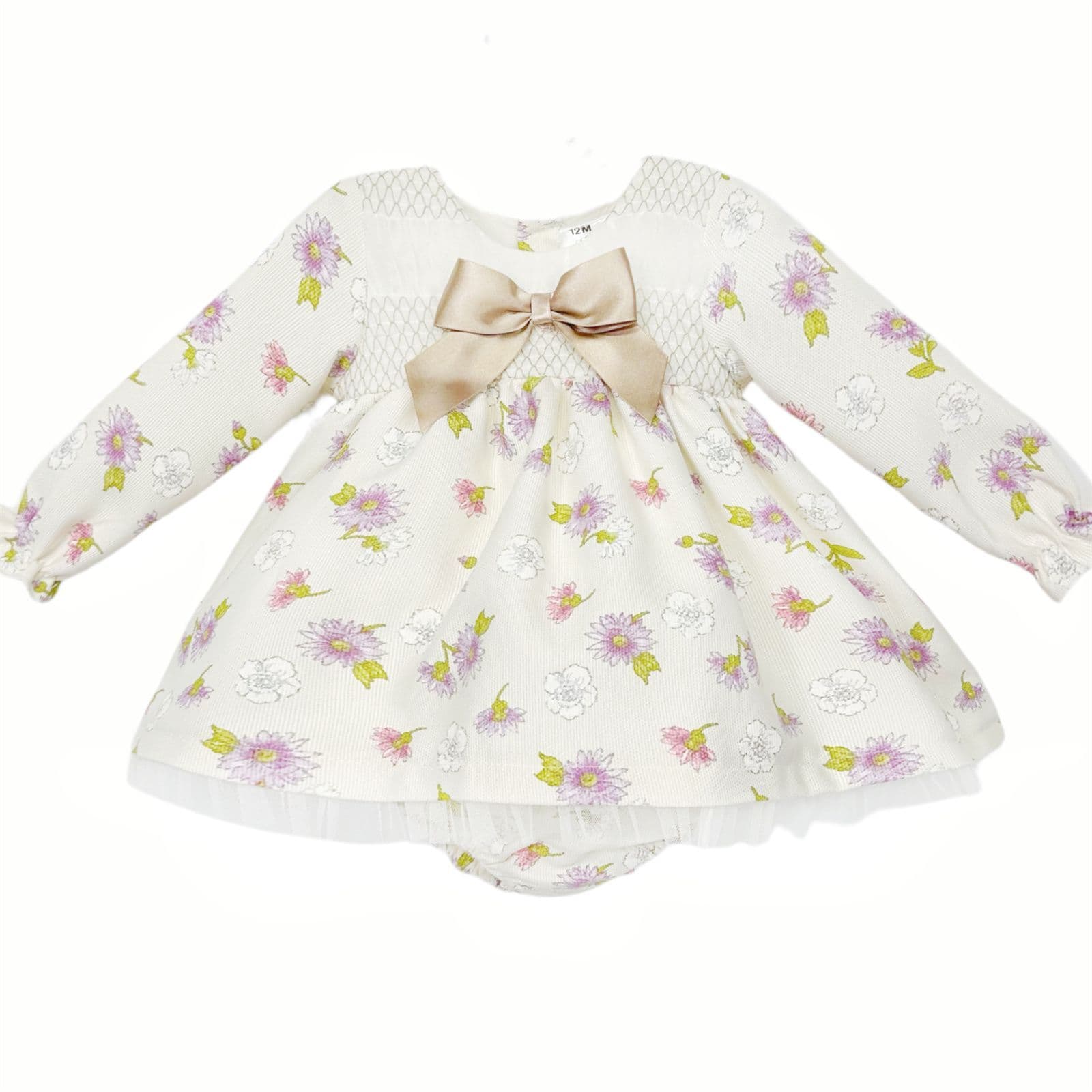 *SALE* Baby Girl Cream Floral Smocked Dress with Pants "MYDB2460"