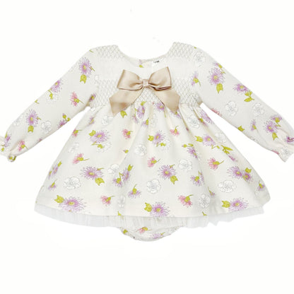 *SALE* Baby Girl Cream Floral Smocked Dress with Pants "MYDB2460"