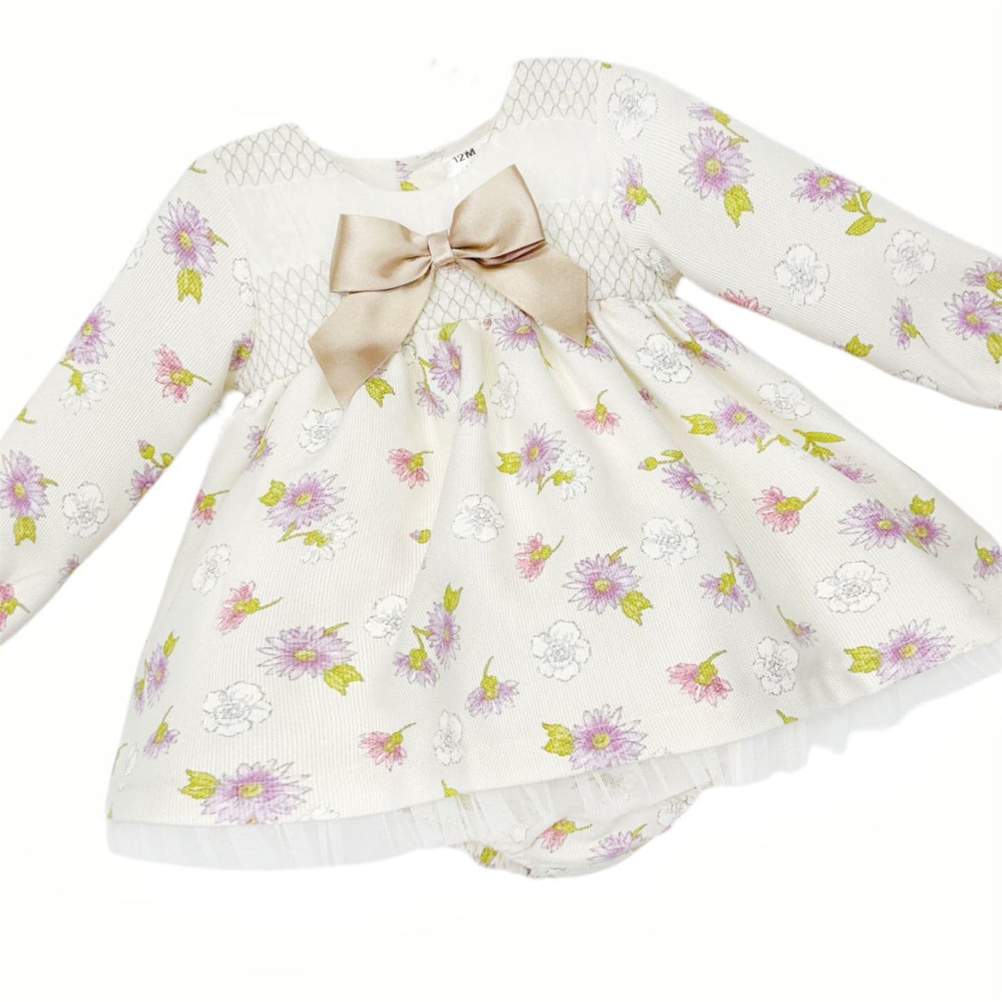 *SALE* Baby Girl Cream Floral Smocked Dress with Pants "MYDB2460"