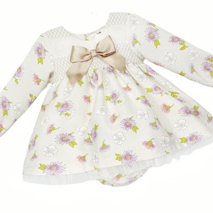 *SALE* Baby Girl Cream Floral Smocked Dress with Pants "MYDB2460"