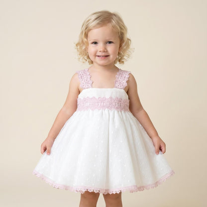 *SALE* Baby Girl Cream&Pink Sheer Puff Ball Dress with Pants "MYD2403"