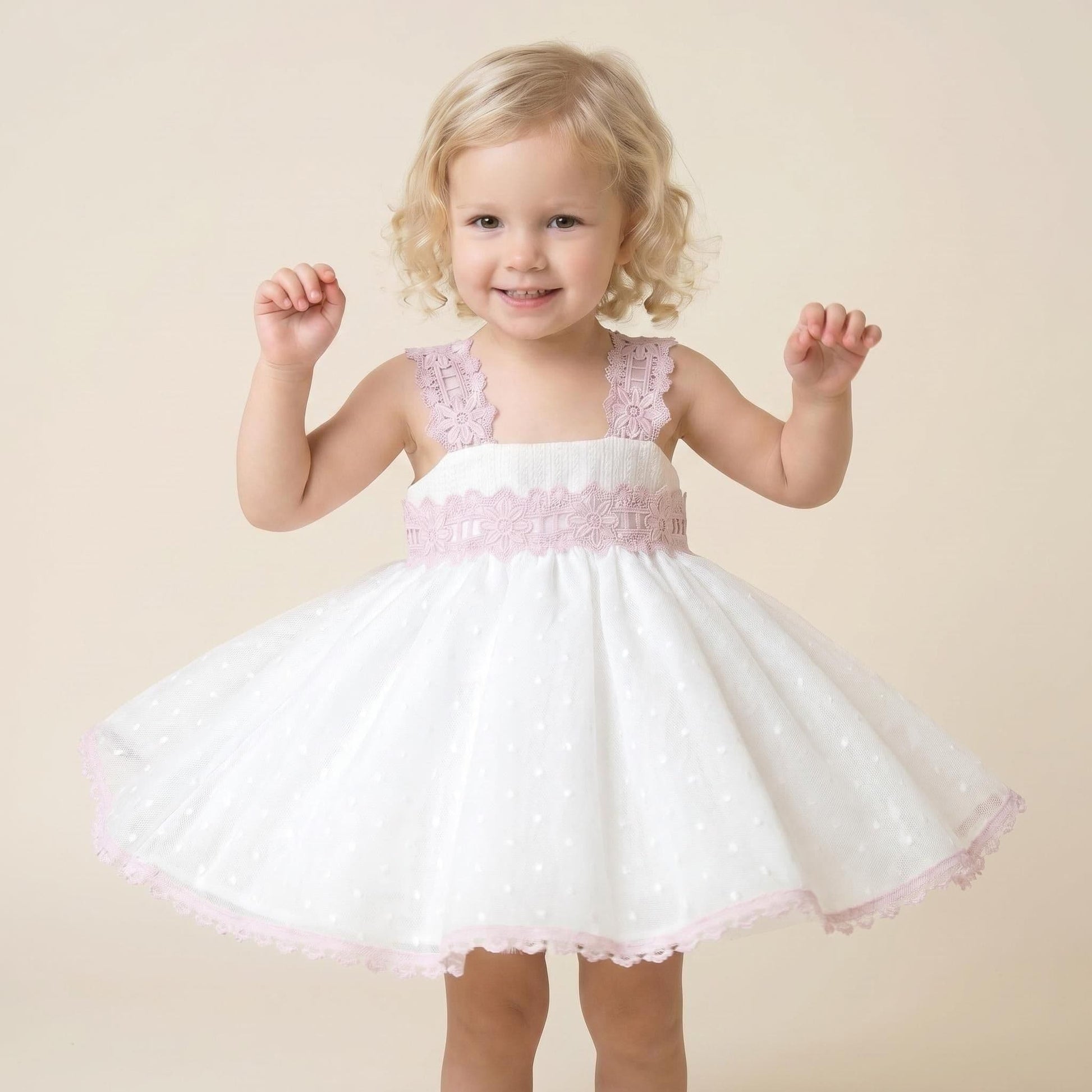 *SALE* Baby Girl Cream&Pink Sheer Puff Ball Dress with Pants "MYD2403"