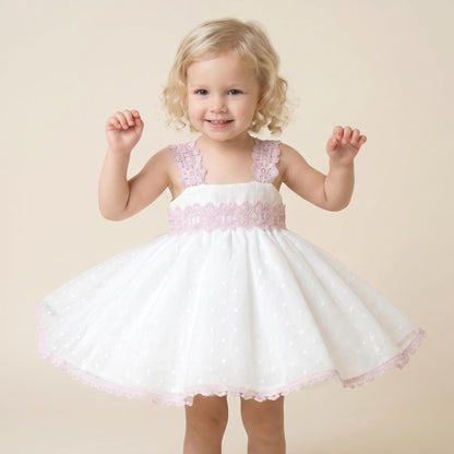 *SALE* Baby Girl Cream&Pink Sheer Puff Ball Dress with Pants "MYD2403"