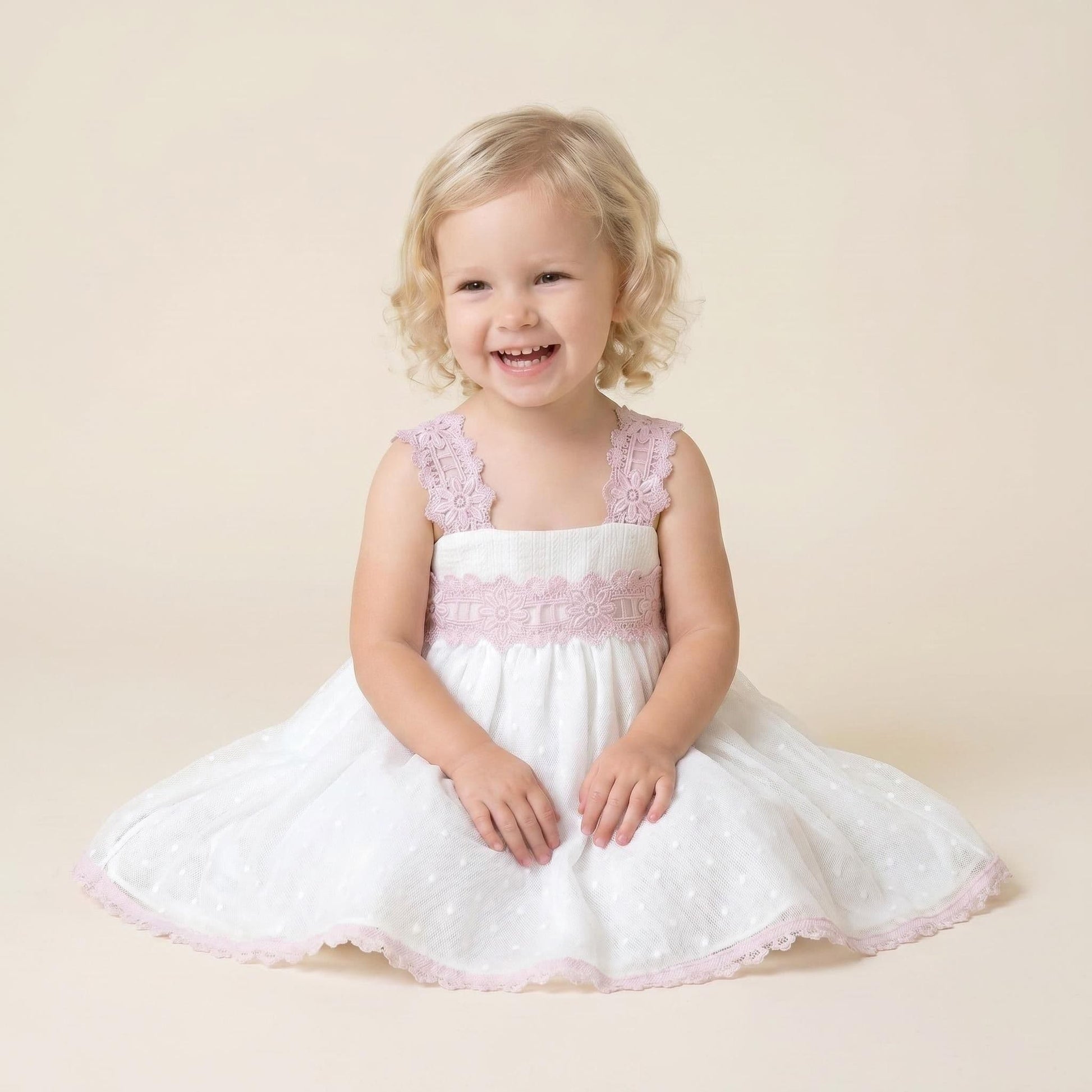*SALE* Baby Girl Cream&Pink Sheer Puff Ball Dress with Pants "MYD2403"