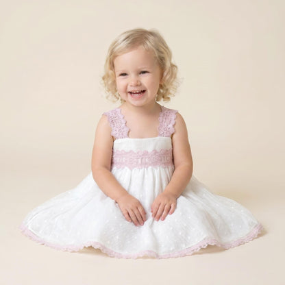*SALE* Baby Girl Cream&Pink Sheer Puff Ball Dress with Pants "MYD2403"