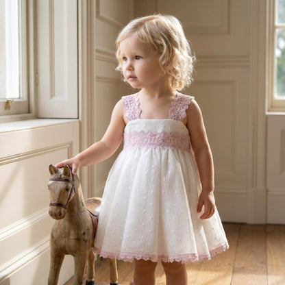 *SALE* Baby Girl Cream&Pink Sheer Puff Ball Dress with Pants "MYD2403"