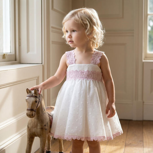 *SALE* Baby Girl Cream&Pink Sheer Puff Ball Dress with Pants "MYD2403"