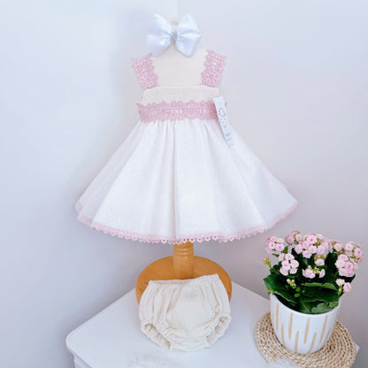 *SALE* Baby Girl Cream&Pink Sheer Puff Ball Dress with Pants "MYD2403"