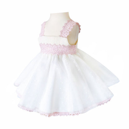 *SALE* Baby Girl Cream&Pink Sheer Puff Ball Dress with Pants "MYD2403"