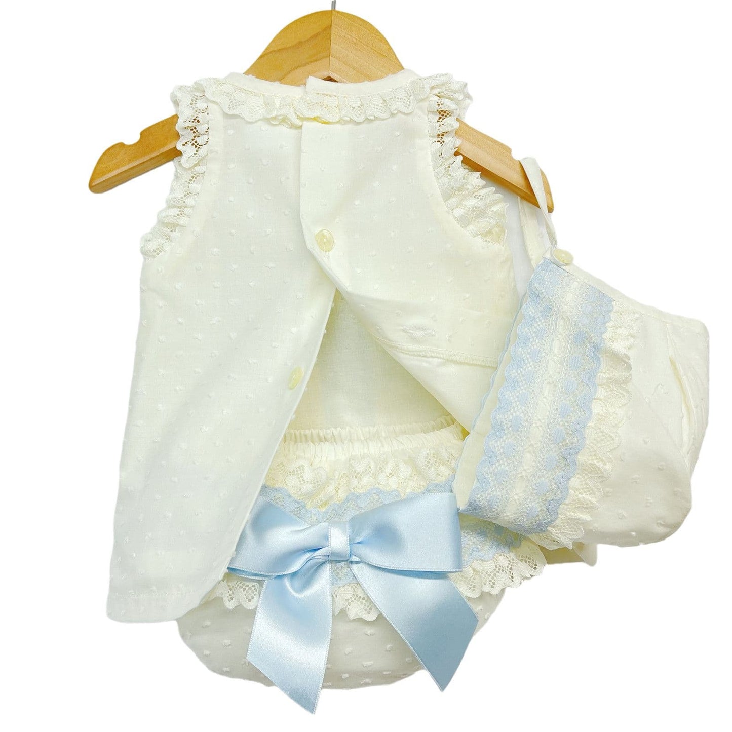 *SALE* Baby Girl Cream Spanish Cream A line Lacey Dress 3 Pieces "P1554 Blue"