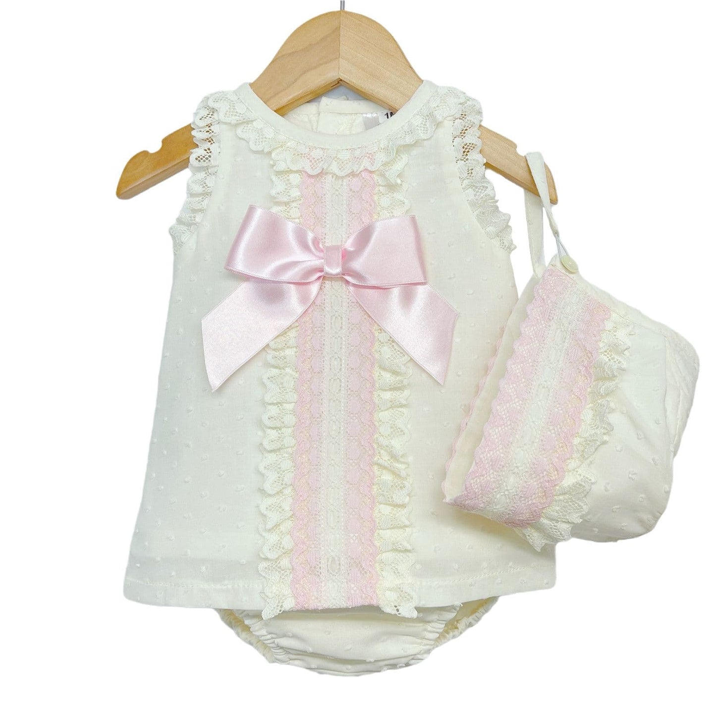 *SALE* Baby Girl Cream Spanish Cream A line Lacey Dress 3 Pieces "P1554 Pink"