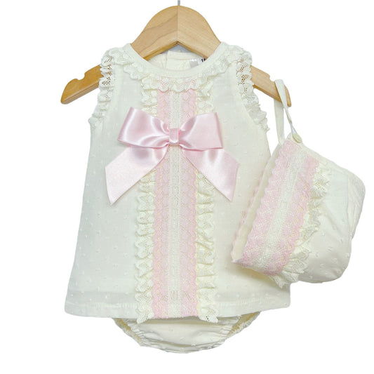 *SALE* Baby Girl Cream Spanish Cream A line Lacey Dress 3 Pieces "P1554 Pink"