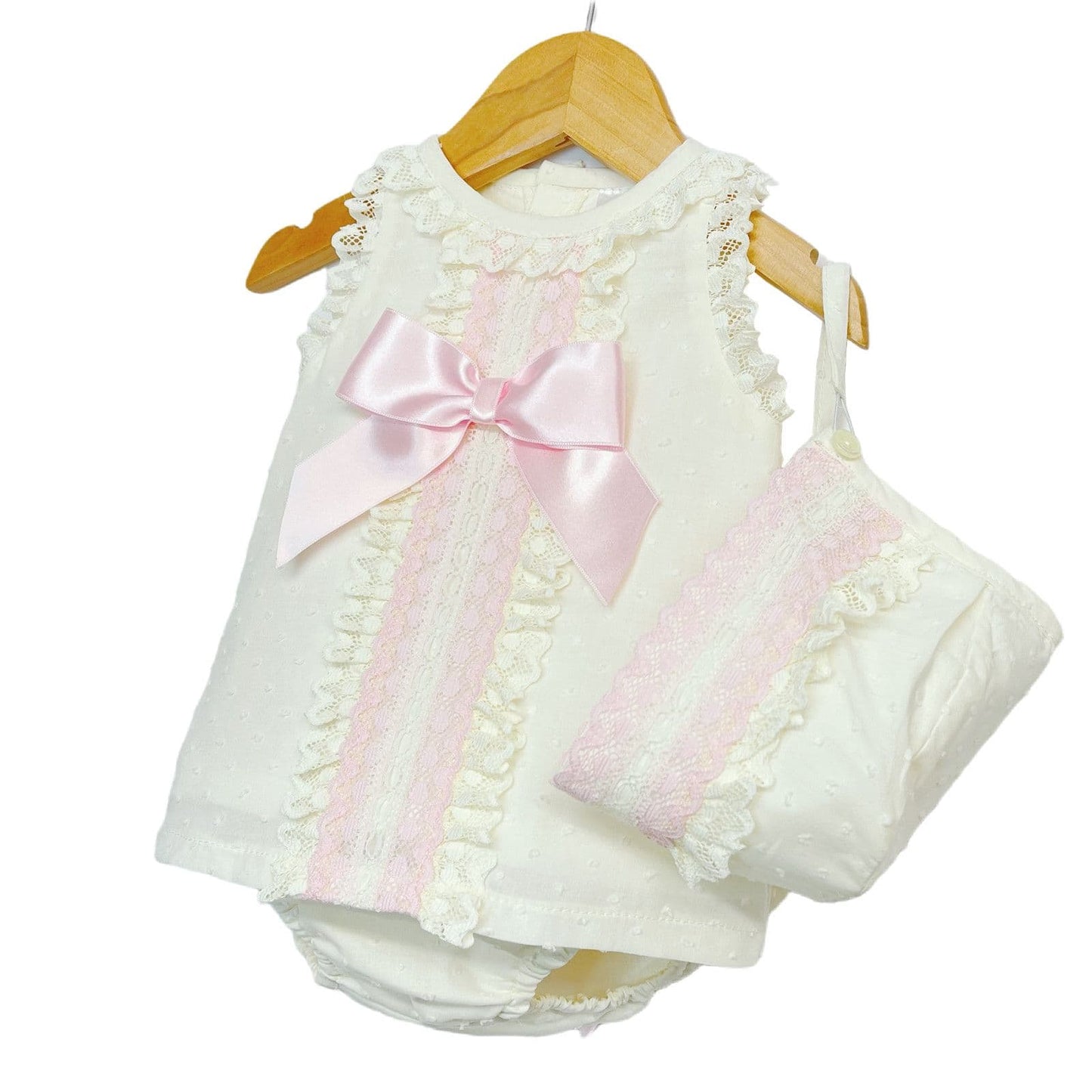 *SALE* Baby Girl Cream Spanish Cream A line Lacey Dress 3 Pieces "P1554 Pink"