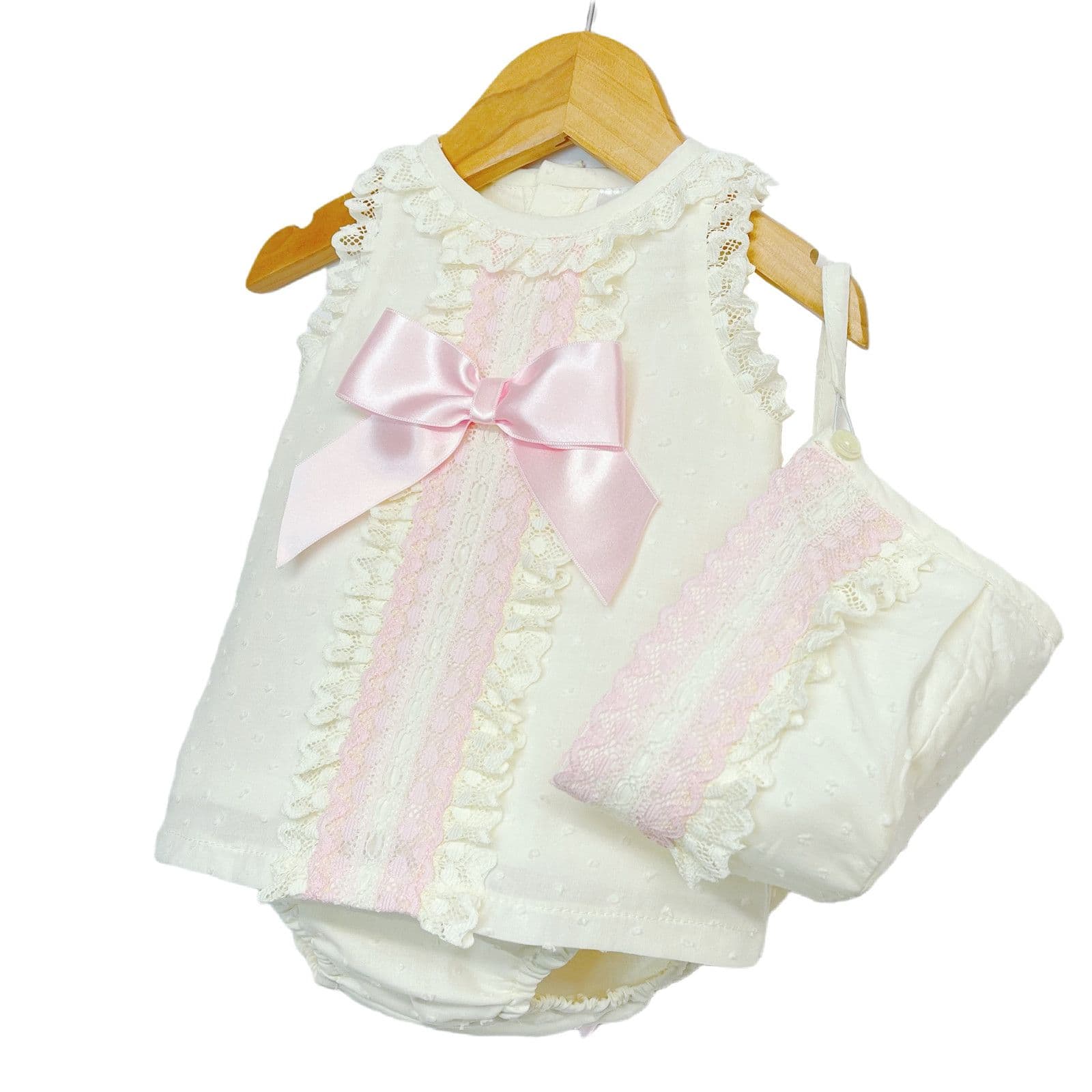 *SALE* Baby Girl Cream Spanish Cream A line Lacey Dress 3 Pieces "P1554 Pink"