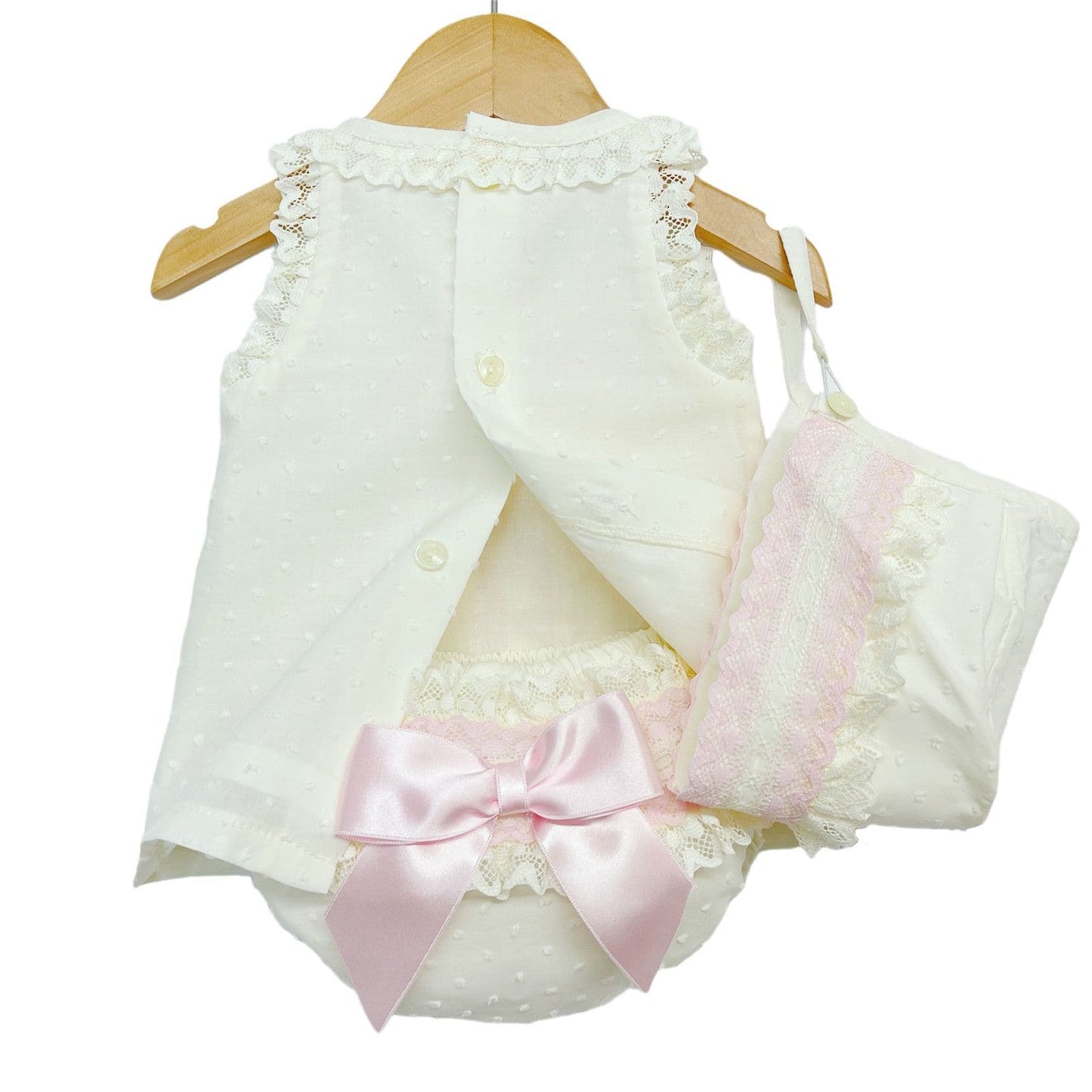 *SALE* Baby Girl Cream Spanish Cream A line Lacey Dress 3 Pieces "P1554 Pink"