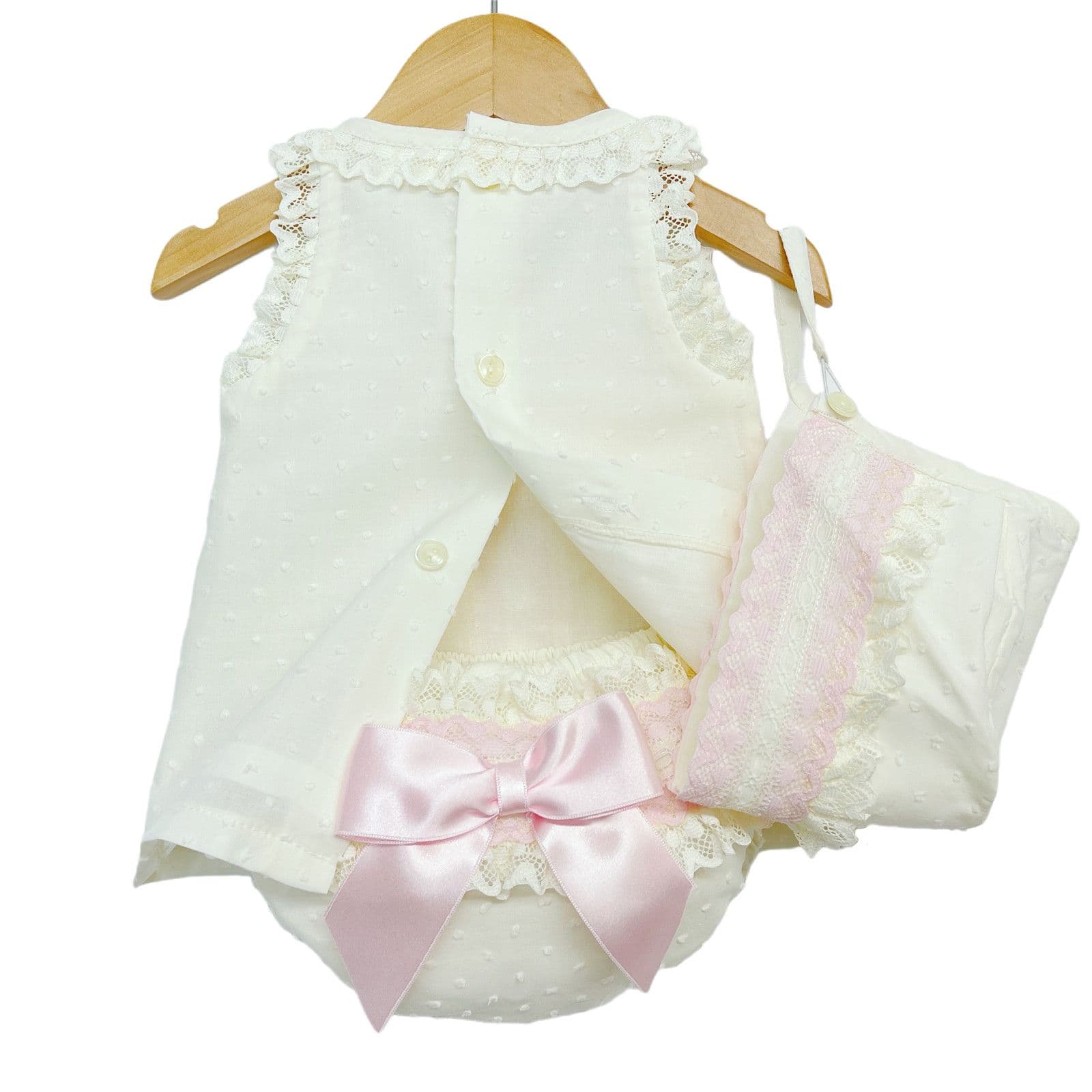 *SALE* Baby Girl Cream Spanish Cream A line Lacey Dress 3 Pieces "P1554 Pink"