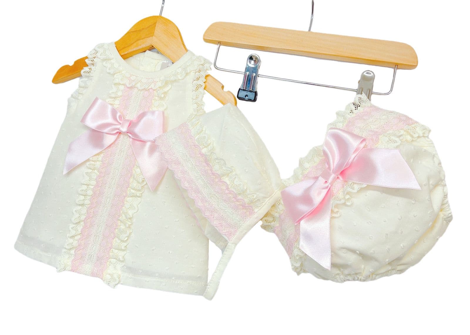 *SALE* Baby Girl Cream Spanish Cream A line Lacey Dress 3 Pieces "P1554 Pink"
