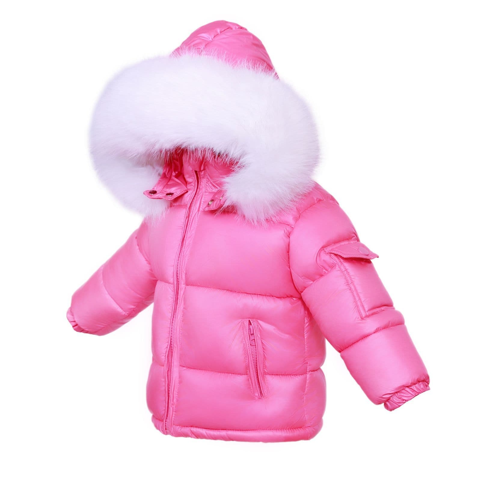 *SALE* Baby Girl Fuchsia Pink Puffer Coat with Faux Fur Hood "MYD409FP"