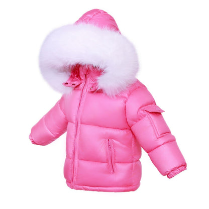 *SALE* Baby Girl Fuchsia Pink Puffer Coat with Faux Fur Hood "MYD409FP"