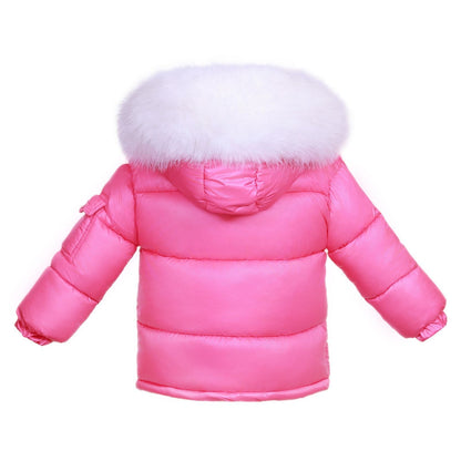 *SALE* Baby Girl Fuchsia Pink Puffer Coat with Faux Fur Hood "MYD409FP"