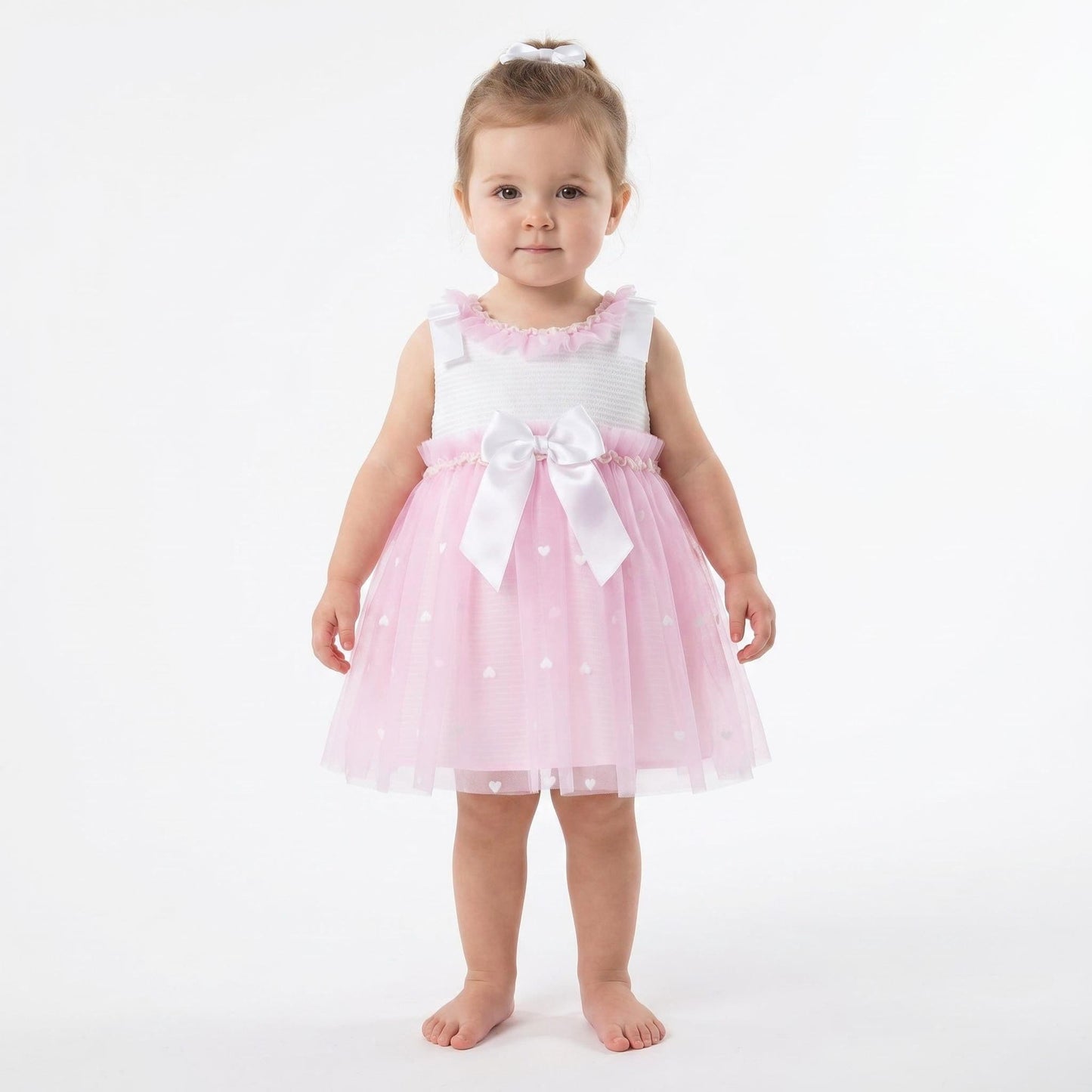 *SALE* Baby Girl Fuchsia Pink Tulle Mesh Dress Satin Bow "2508 FP"