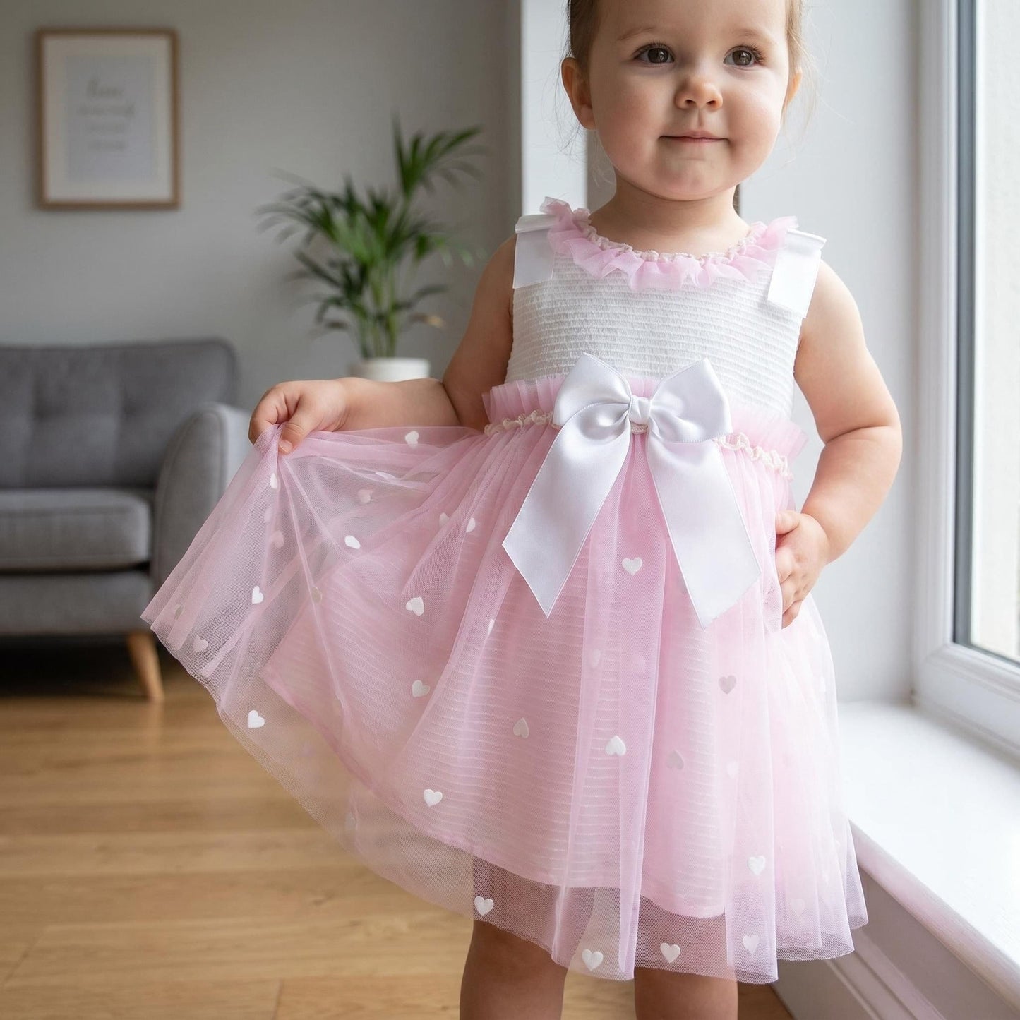 *SALE* Baby Girl Fuchsia Pink Tulle Mesh Dress Satin Bow "2508 FP"