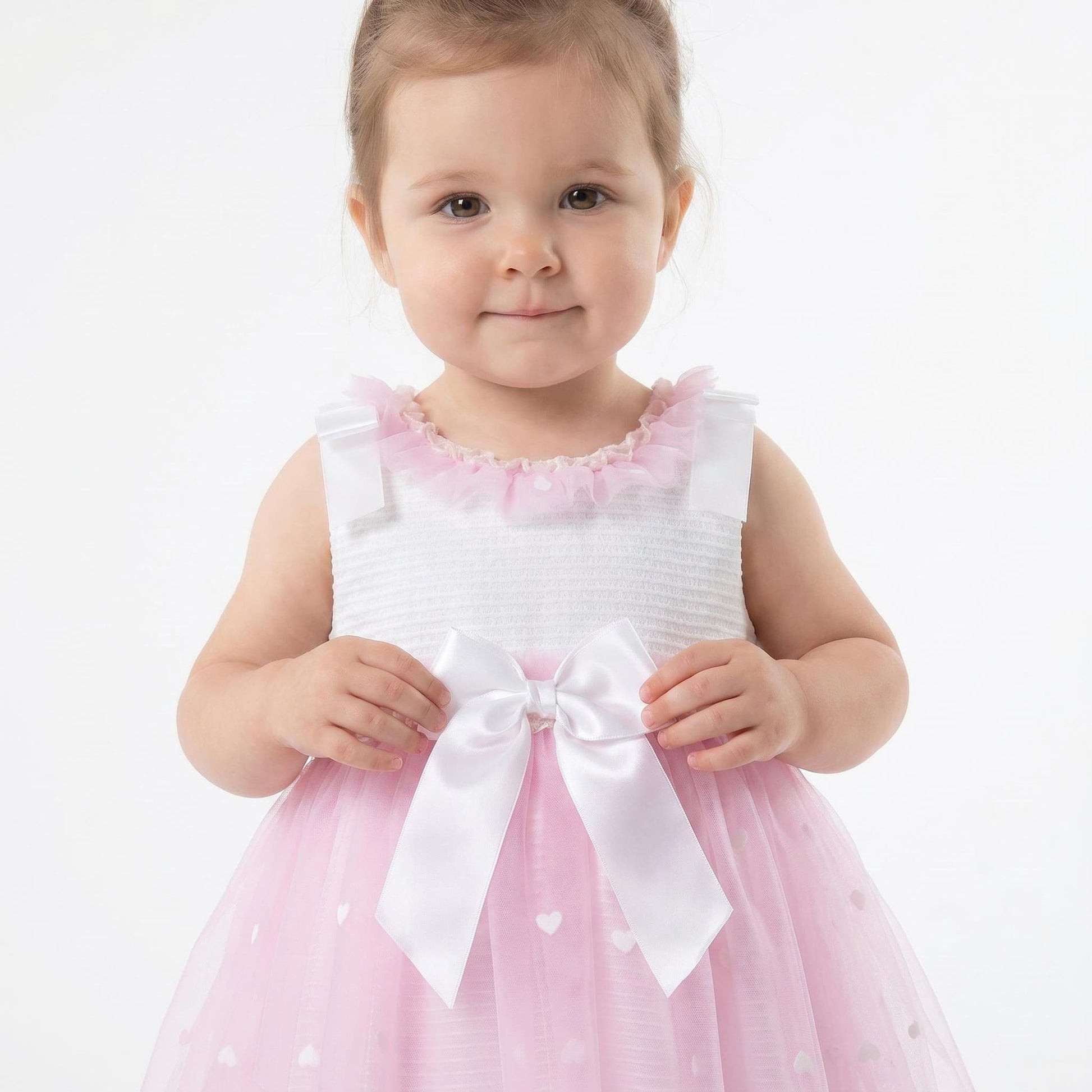 *SALE* Baby Girl Fuchsia Pink Tulle Mesh Dress Satin Bow "2508 FP"