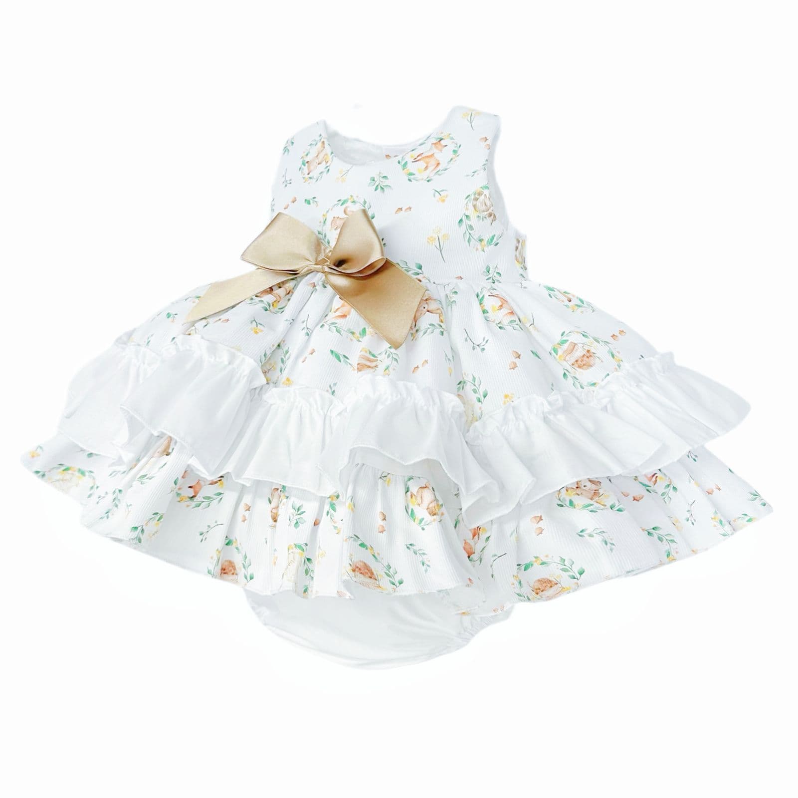 *SALE* Baby Girl Gold Animal Print Puff Ball Dress with Pants "MYD25023"